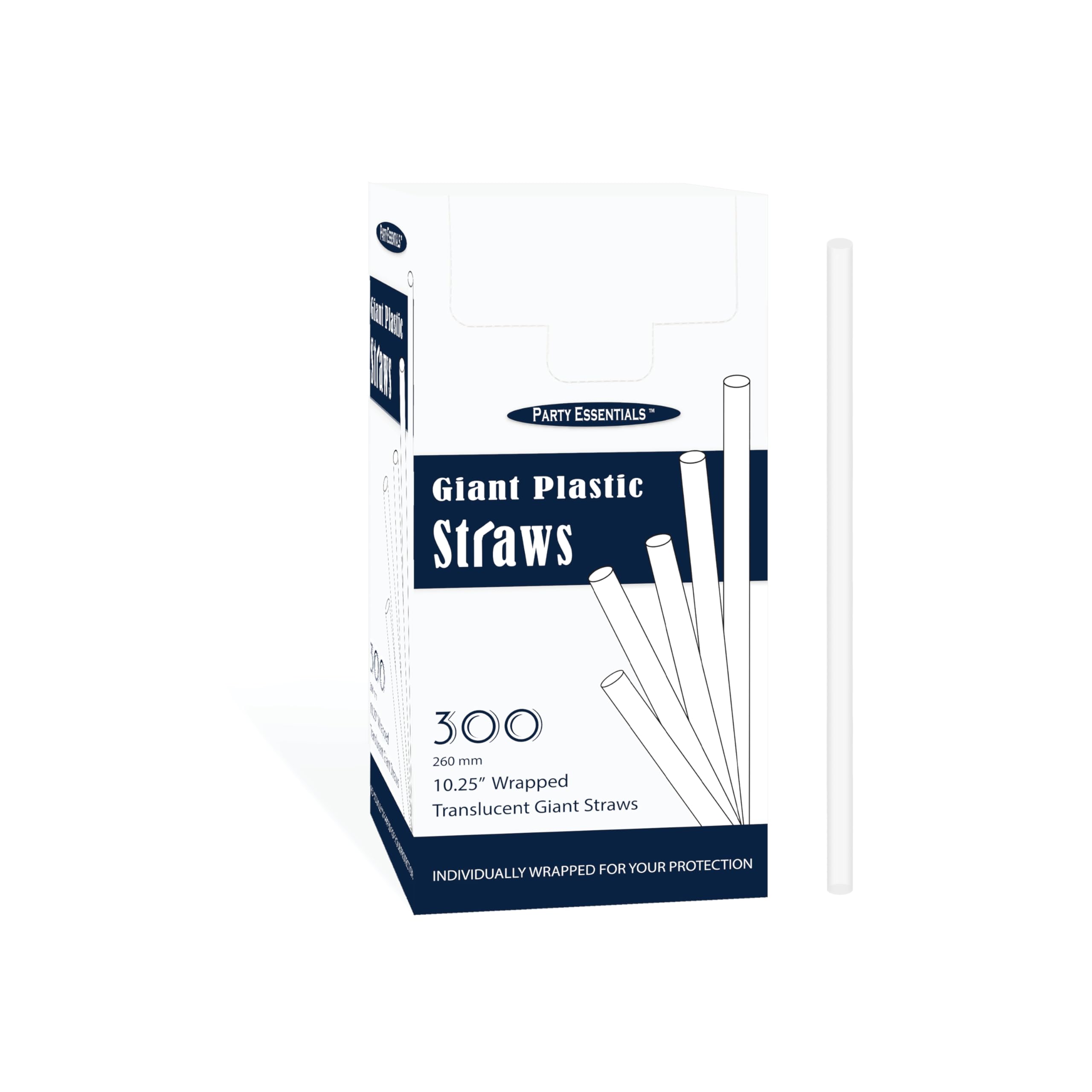 Photo 1 of Party Essentials Disposable Plastic Drinking Straws, 10.25" Giant/300 Count, Individually Wrapped Clear