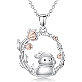 LWXIE Diamond Bunny Necklace for Women 925 Sterling Silver Bunny/Rabbit Pendant Necklace with Lab Grown Diamond Cute Animal Jewelry Gift for Mom Wife Girlfriend