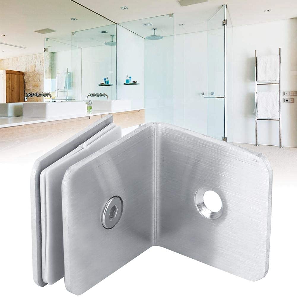 90° Shower Glass Clamp, Stainless Steel Hinge Support Bracket for 8-12mm Frameless Door, Durable Corrosion Resistant Fixing Hardware, Bathroom Glass Door Clip Holder, 2Pcs Silver