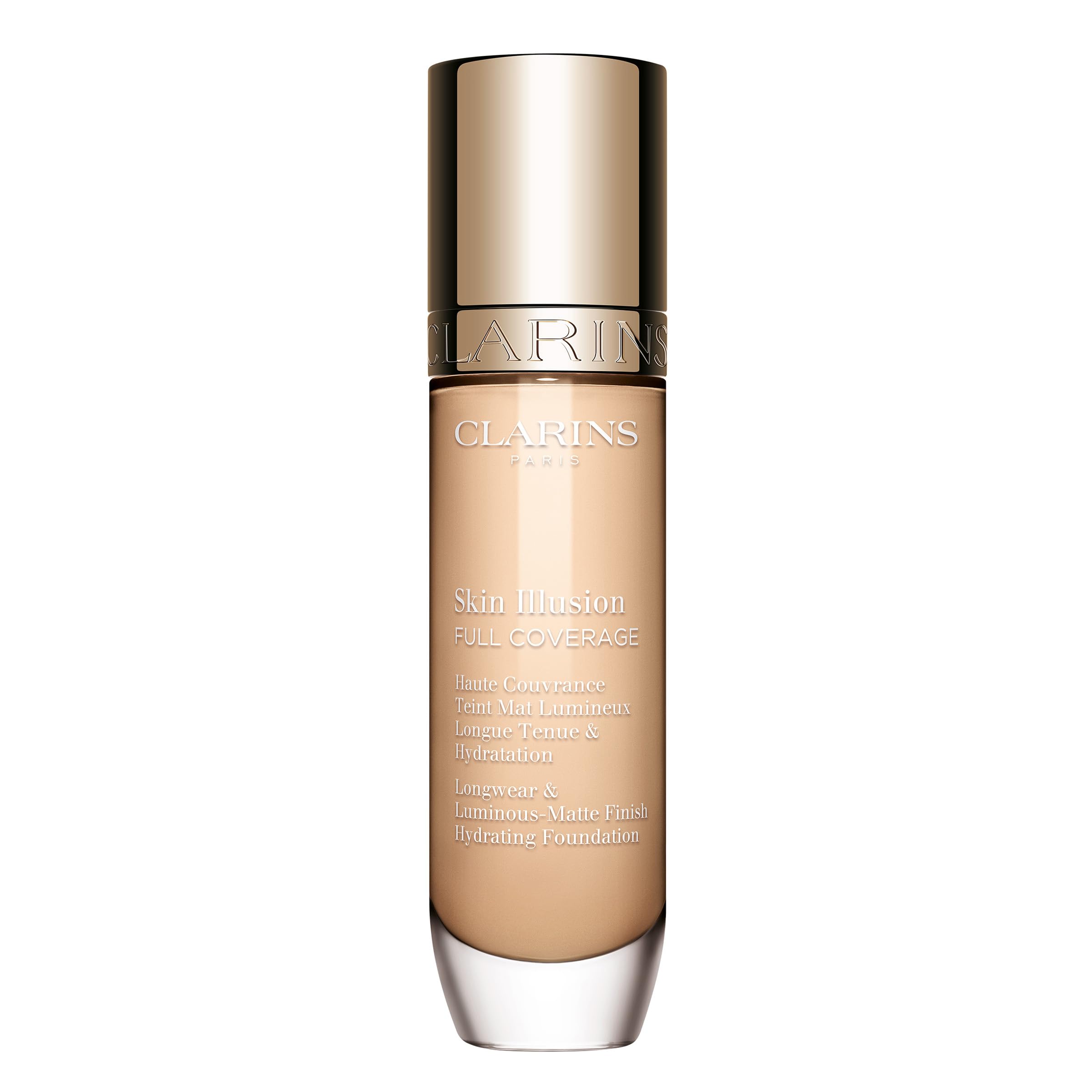 Photo 1 of Clarins Skin Illusion Longwear Full Coverage Foundation|Luminous Matte Finish|24H Hold and 24H Hydration|Natural Looking|Transfer, Sweat and Smudge Proof| Contains Hyaluronic Acid|1 Fl Oz, 100.4N