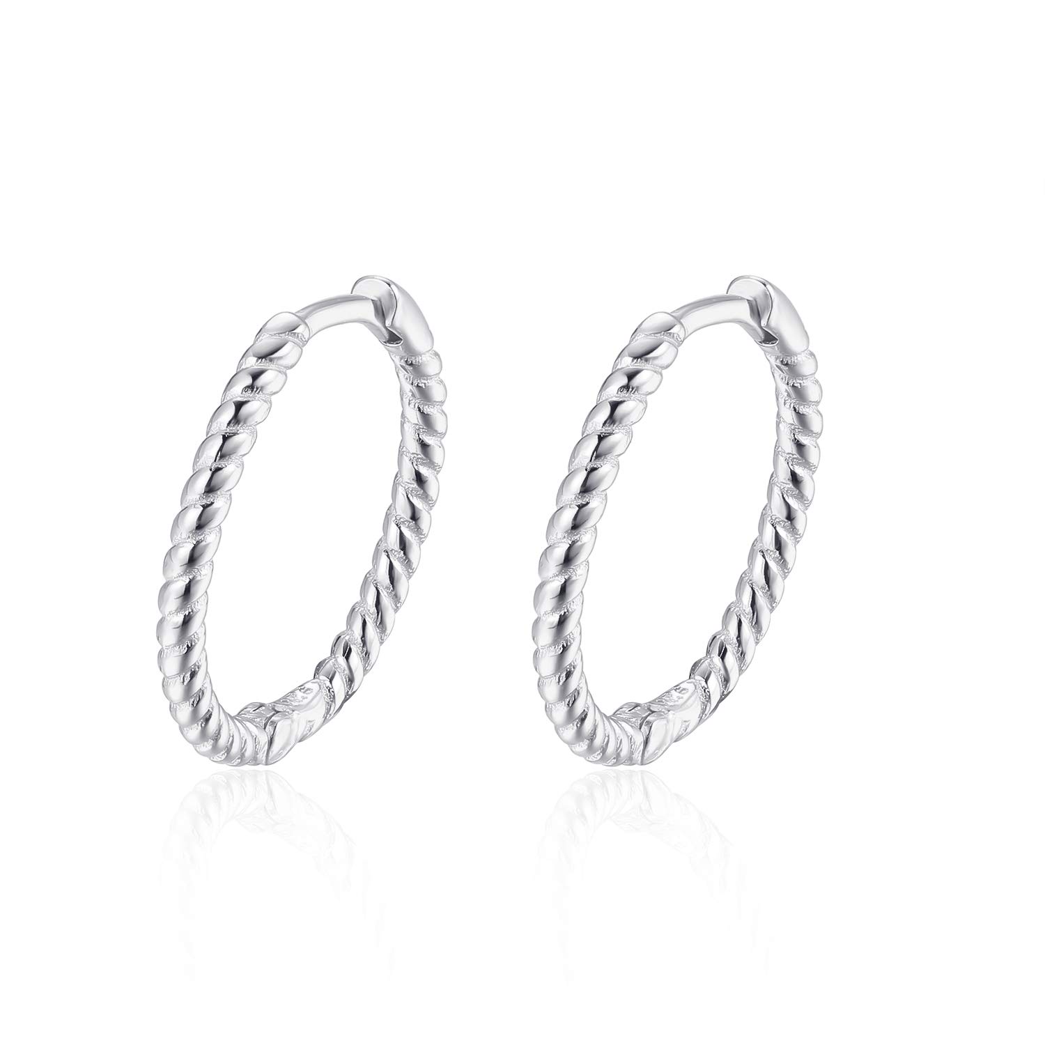 925 Sterling Silver Cute Twisted Hoop Earrings 12mm Simple Hinged Cartilage Conch Bali Huggie Sleeper Hooped Earrings For Women Mens