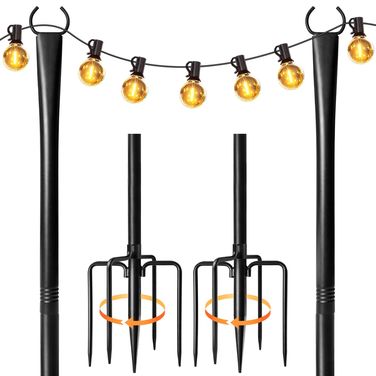 Photo 1 of 2 Pack String Light Poles for Outside, Heavy-Duty Metal Light Poles for Outdoor String Lights with Fork, Adjustable Lighting Accessories for Patio Decor Backyard Yard Pergola Garden Decorations