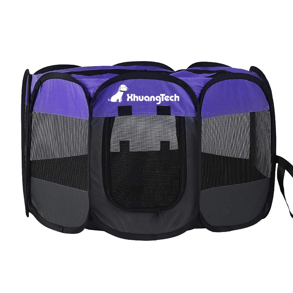XianghuangTechnology Soft Fabric Portable Foldable Pet Dog Cat Puppy Playpen, Indoor/Outdoor use Pet Kennel Cage D40 x H23 Inch (Purple)