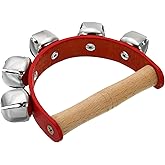 PATIKIL 1pcs Hand Jingle Bells, Hand Bell Handheld Wrist Bells Sleigh Bells Wooden Hand Percussion Instruments Musical with 5 Bells for Music Class Party Christmas, Red