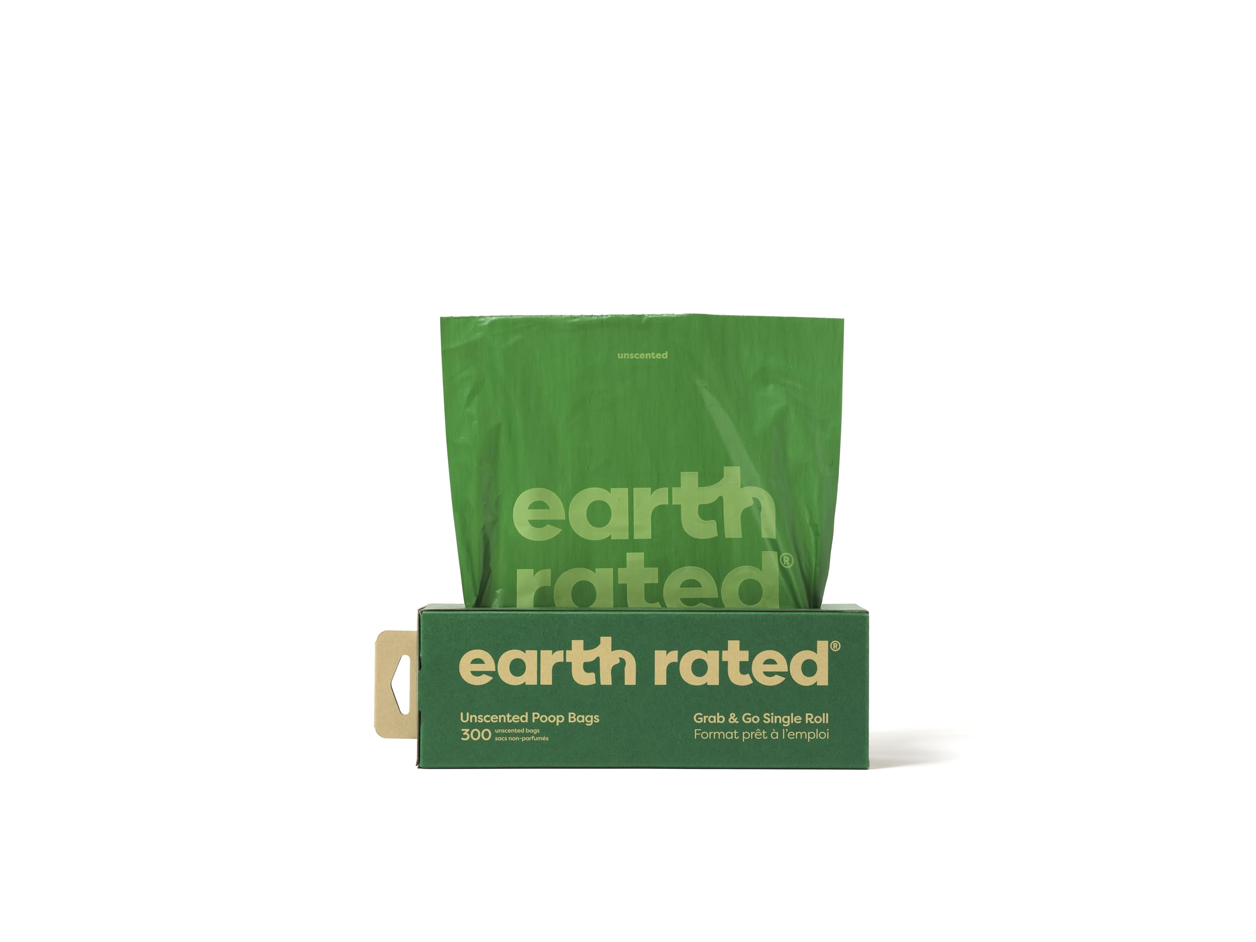 Earth Rated Dog Poo Bags, Thick Grab and Go Single Roll, Ideal for Backyard Pickups, Unscented, 300 Bags