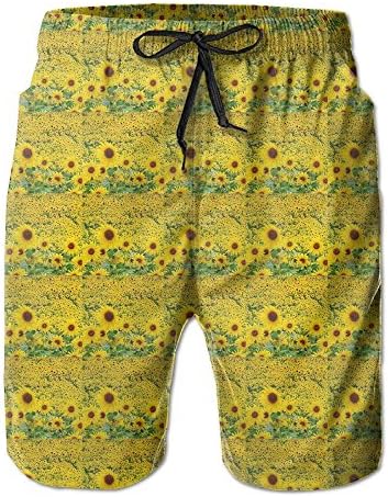 Qpkia Super Beauty Creative Sunflower Men Swim Trunks Quick Dry Board Shorts Pants Pocket