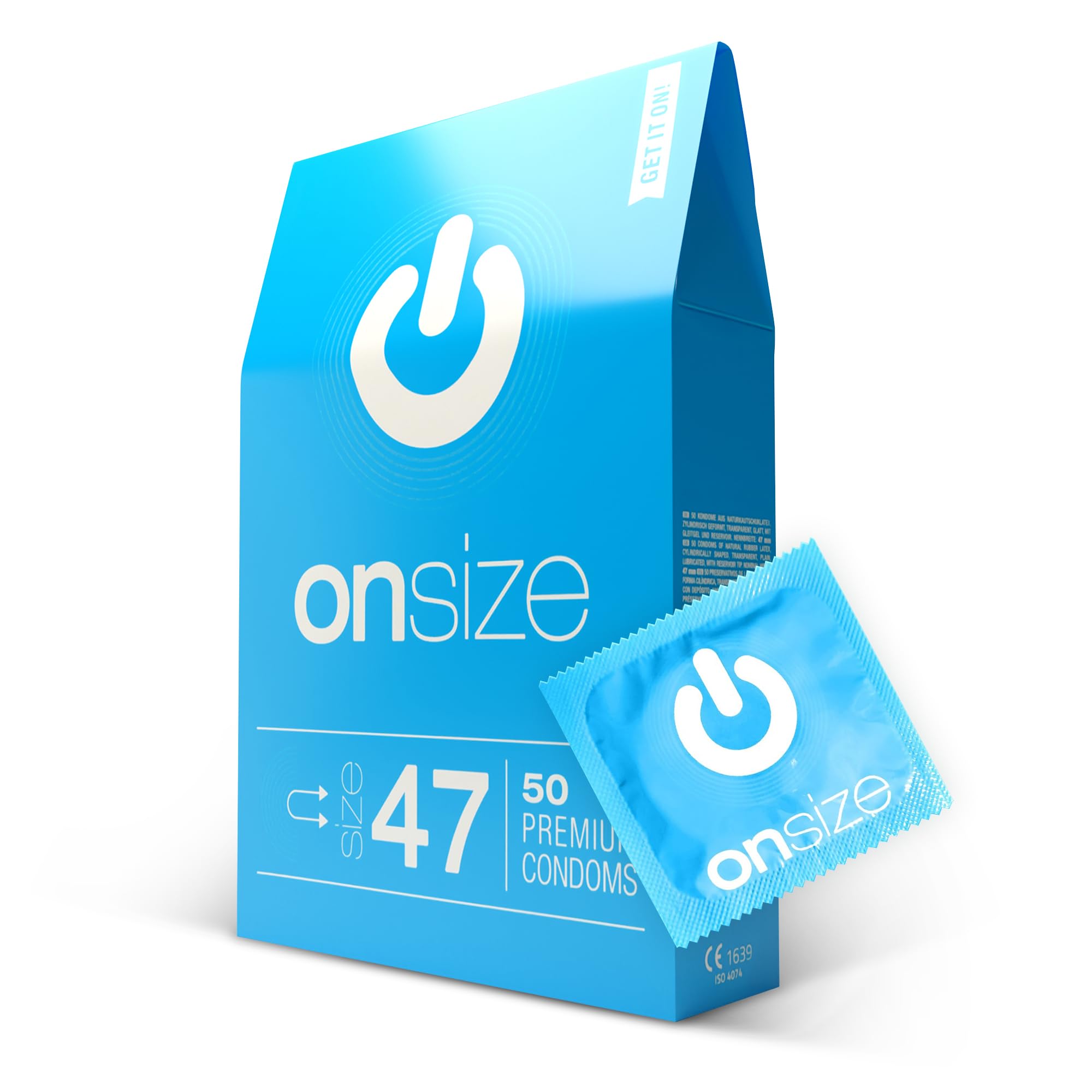 ON ONsize Premium Condoms - 50 Pack, 47mm, 0.07mm Thickness, Sustainable & Vegan, Men's Condoms