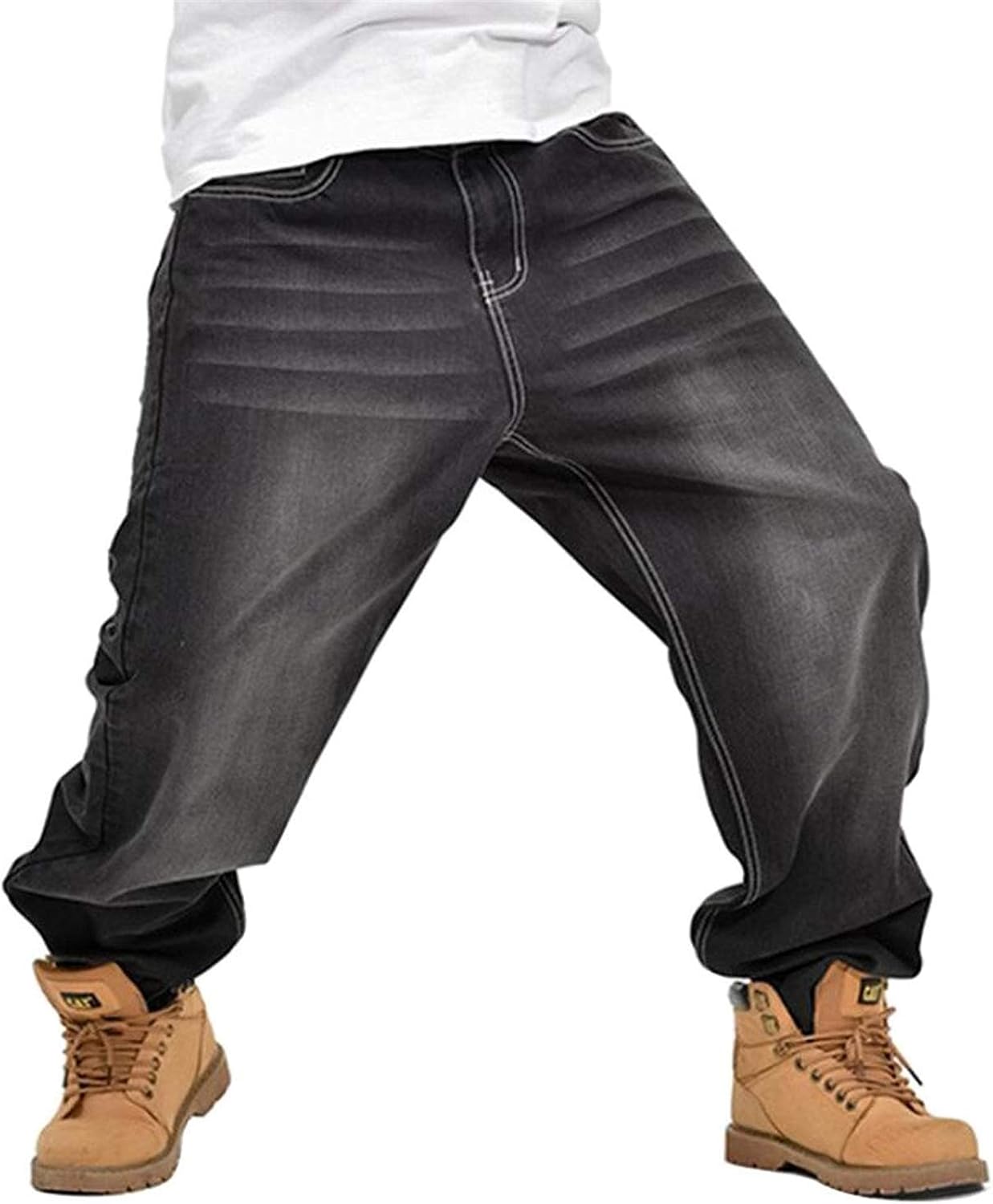 Jeans Baggy Homme Avec Ceinture Élastique - Style Hip Hop Y2K Streetwear, Pantalon Décontracté Large