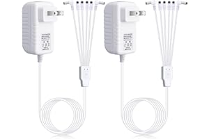 Umigy 2 Pcs 4.5v Power Adapter Compatible with Lemax Lighted Accessory Ac Dc Power Adapter for Christmas Halloween Village Lights Micro Lighting Building Decoration, White(6 Output, Bend)