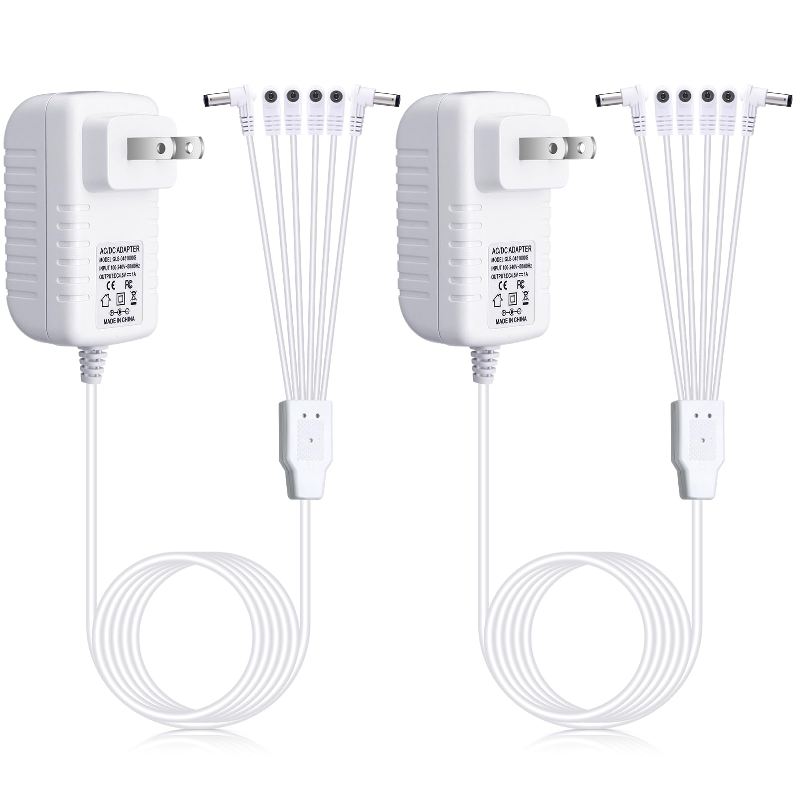 Photo 1 of Umigy 2 Pcs 4.5v Power Adapter Compatible with Lemax Lighted Accessory Ac Dc Power Adapter for Christmas Village Lights Micro Lighting Building Decoration, White(6 Output, Bend)