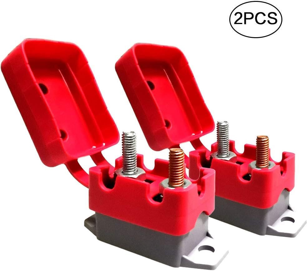 2Pcs DC 12V - 24V Automatic Reset Circuit Breaker Fuse Stud Bolt 50 Amp Type 1 with Cover Stud Bolt for Automotive and More