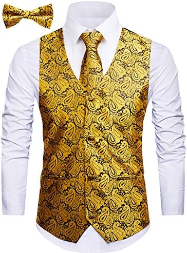 WANNEW Mens Suit Vest Waistcoat Business Dress Vests Paisley Vest for Suit or Tuxedo