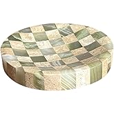StonePlus Marble Stone Checkerboard D4.7'' Round Small Splicing Mosaic Tray Jewelry Dish (Green Jade Onyx x Travertine)