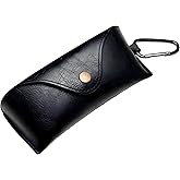 Rayjee Portable PU Leather Eyeglass Case with Carabiner Clip, Soft Shell Sunglasses Holder with Suede Lining