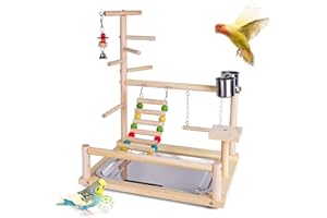 RoseFlower Parrot Playstand Bird Playground Wood Perch Gym Playpen with Feeder Cup Ladder Swing Tray - Play Stand Exercise Toys Cage Accessories Playgym for Pet Cockatiel Parakeets Budgie #1