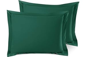 Nestl Soft Pillow Shams Set of 2 - Double Brushed Microfiber Pillow Covers - Hotel Style Premium Bed Pillow Cases, with 1.5” Decorative Flange, Standard 20"x26" - Hunter Green