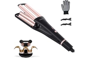 4-in-1 Hair Crimper - Hair Waver with Adjustable Barrel for 4 Wavy Styles, Triple Barrel Beach Waves Curling Iron for Women, 