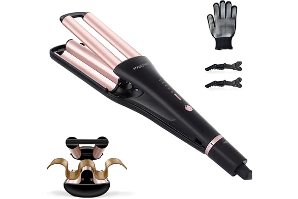 4-in-1 Hair Crimper - Hair Waver with Adjustable Barrel for 4 Wavy Styles, Triple Barrel Beach Waves Curling Iron for Women,