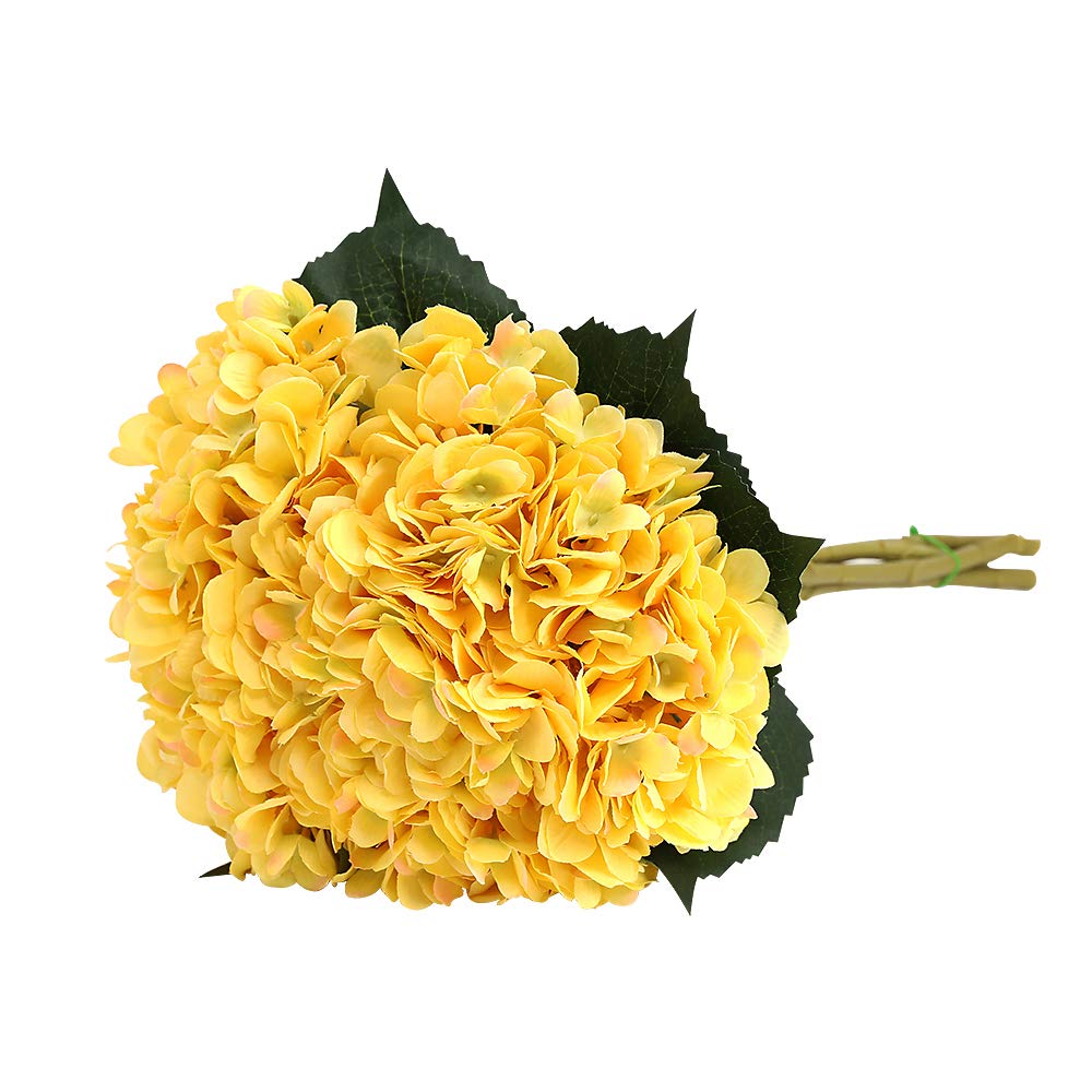Tifuly Artificial Hydrangea Flower, 5 PCS Realistic Single Long Stem Silk 6.6 Inch Flower Head Hydrangea Bouquets for Wedding, Home, Hotel, Party Decoration, Floral Arrangement(Yellow)
