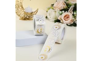 500 Pieces Eid Mubarak Stickers, Self-Adhesive Ramadan Kareem Sticker with Moon Star Lantern Pattern, Islamic Muslim Labels f