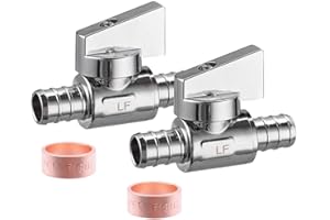 Minimprover 2 Pack Lead Free Chrome Brass 1/2" Pex x 1/2" PEX Straight Angle Stop Valve for Faucet Toilet Installation with 2