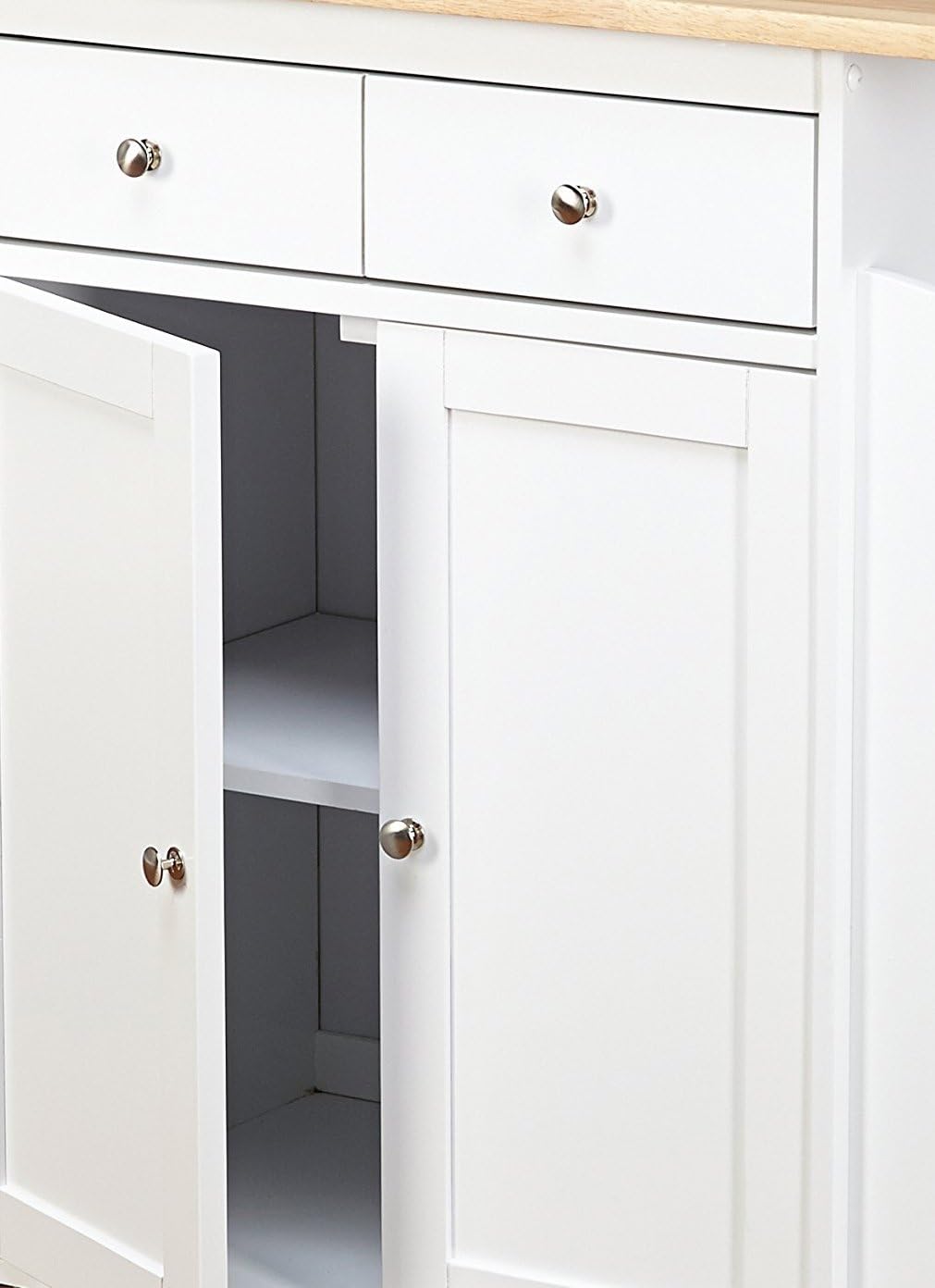 Target Marketing Systems Sonoma Collection Two-Toned Rolling Kitchen Cart with Drawer, Cabinet, and Spice Rack, White/Natural - Kitchen Islands & Carts