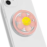 On The Grip Magnetic Luminous Smiley Flower Mobile Phone Grip: Swappable & Collapsible Grip for Phones & Tablets (Pink)