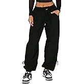 Waitfairy Cargo Pants Women Drawstring Elastic Waist Baggy Parachute Pants Woman Y2K Bottoms with Multiple Pockets