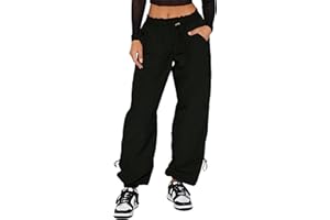 Waitfairy Cargo Pants Women Drawstring Elastic Waist Baggy Parachute Pants Woman Y2K Bottoms with Multiple Pockets