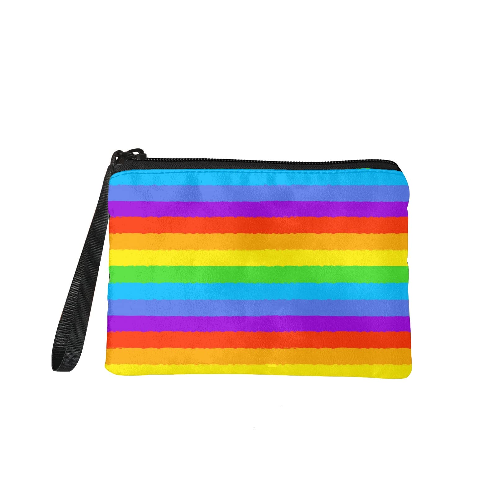 Kuiaobaty Coin Purse Rainbow Print Colorful Gay Pride Small Wallet Wristlet Strap Clutch Wallet Casual Change Pouch Makeup Bag LGBT