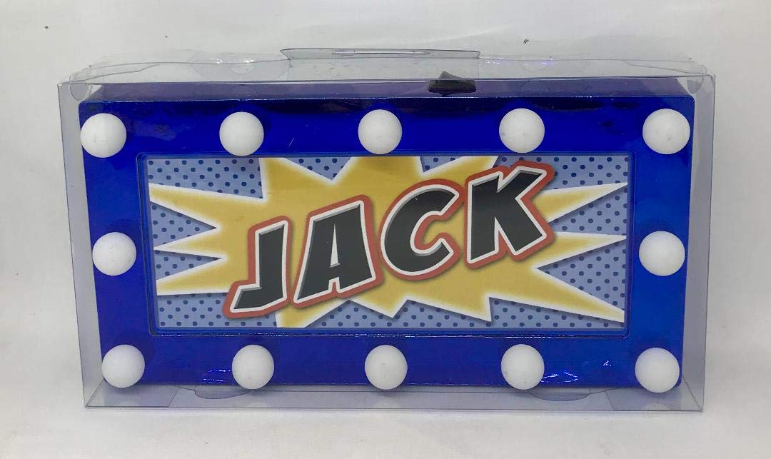 Garden Gate Jack Children's LED Personalised Name in Lights Modern Soft White Rectangular Plastic Wall Mount Room Sign