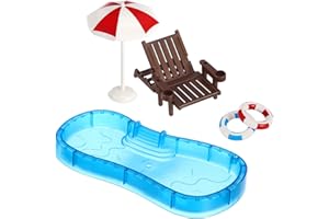 Tofficu 1 Set Doll House Swimming Pool Swimming Ring Folding Beach Sunbath Chair Simulation Miniature Craft Furniture Pool Toys Photo Props for Dollhouse Accessories