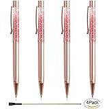 Ballpoint Pens, BYSOU 4 Pcs Rose Gold Metal Pen Refills Bling Dynamic Liquid Sand Pen Black Ink for Office Supplies