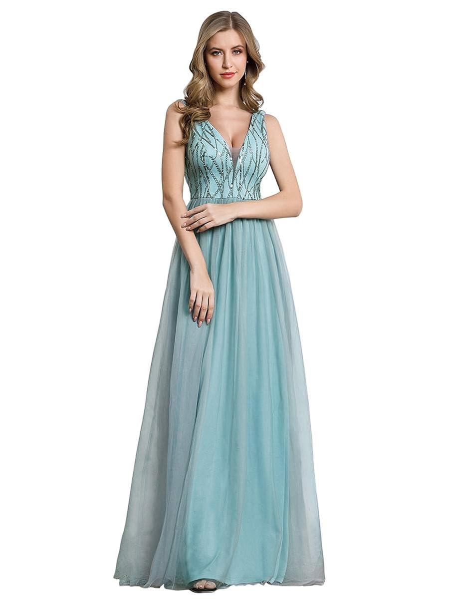 Ever-Pretty Abiti da Damigella Scollo a V Linea ad A Senza Maniche Tulle  con Paillettes Donna 00774 Donna Vestiti berjaya.edu.my