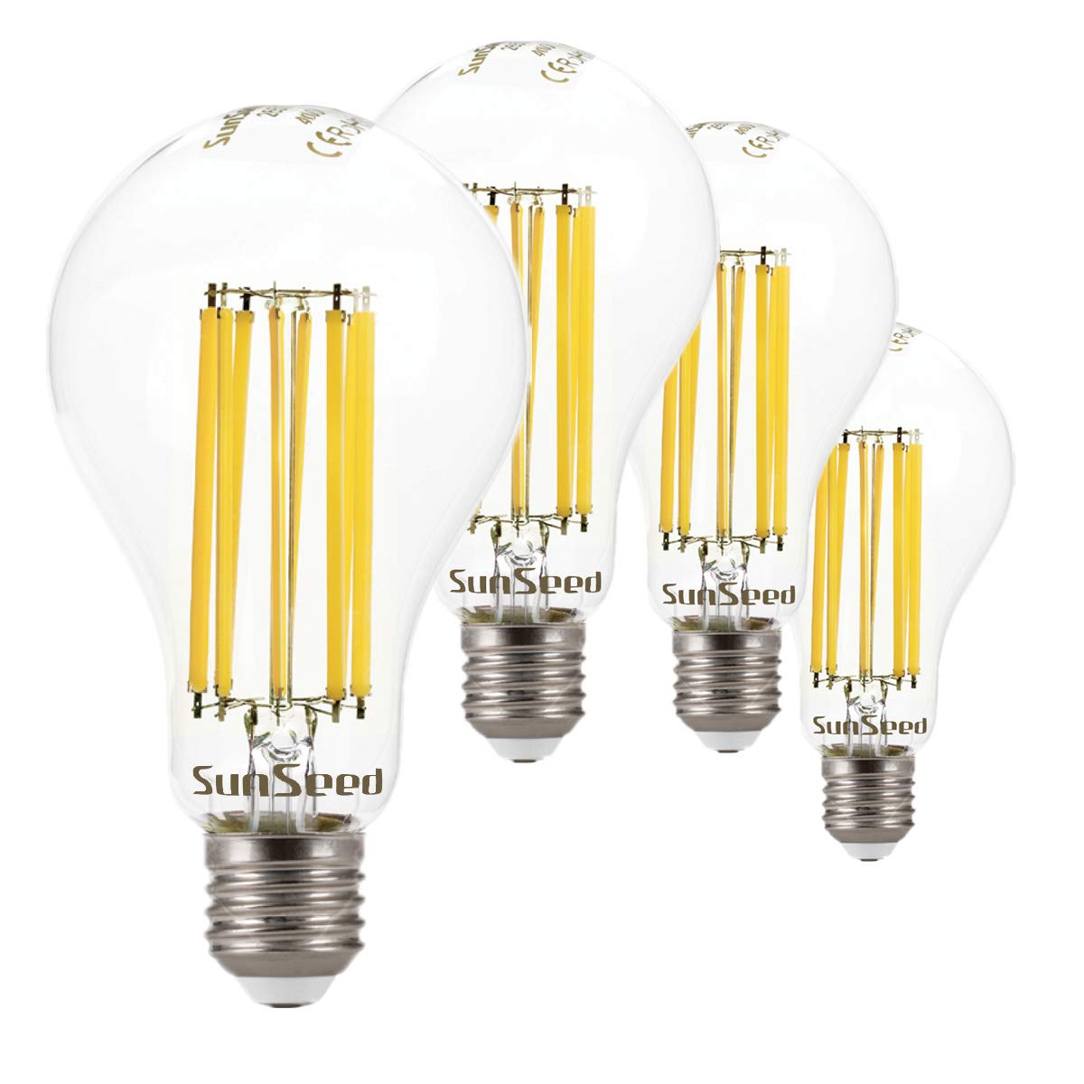 SUNSEED 4 X E27 18W (Equivalent to 162W) Sapphire Filament LED GLS Light Bulb A75 Neutral White 4000K