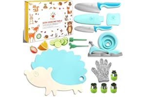 Kibbidea 13 Pcs Kids Kitchen Knife Set, Kids Cooking Sets Real With Cutting Board, Peeler, Serrated Edges Stainless Steel Toddler Safe Knife, Sandwich Cutter (Blue)