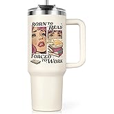 Shqiueos Funny Book Lovers Gifts for Women 40oz Tumbler with Handle and Straw Lid, Christmas Bookish Gifts, Reading Gift for Reader, Librarian, Nerd, Bookworm Cup Water Bottle, Book Themed Present