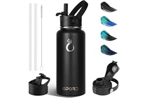 Opard 32oz Insulated Stainless Steel Water Bottle with Handle, 3 Lids(Straw/Flip/Spout) 2 Straws, BPA-Free Leak Proof Metal W