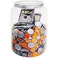 Yamahiko Large Clear Coin Bank Jar with Slotted Lid, 1 Gallon Plastic Money Tip Change Savings Coin Jar for Coin or Raffle Ticket, Big Clear Money Coin Tip Piggy Change Bank Box for Adults Teens