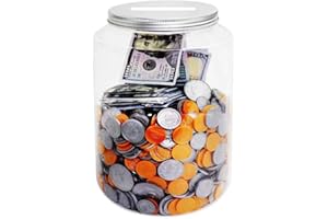 Yamahiko Large Clear Coin Bank Jar with Slotted Lid, 1 Gallon Plastic Money Tip Change Savings Coin Jar for Coin or Raffle Ticket, Big Clear Money Coin Tip Piggy Change Bank Box for Adults Teens