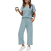 WIHOLL 2 Piece Sets for Women Summer Lounge Set Wide Leg Pants Matching Set Vacation Travel Outfits Beach Clothing