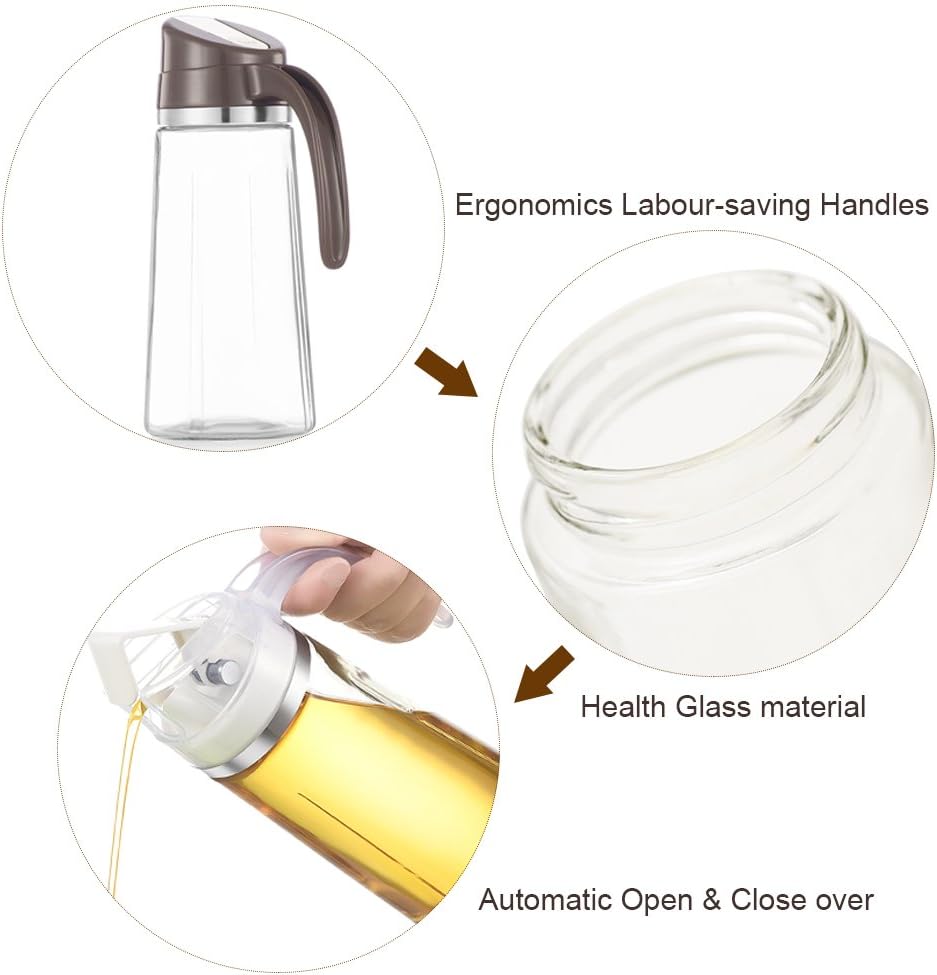 Auto Flip Olive Oil Dispenser Bottle, 20 OZ Leakproof Condiment Container With Automatic Cap and Stopper, Non-Drip Spout, Non-Slip Handle for Kitchen Cooking White: Kitchen & Dining