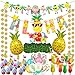 78pcs Hawaiian Aloha Party Decorations Aloha Banners with Flamingo Topper Pineapple Balloons Tropical Palm Leaves Umbrella Straws for Summer Luau Birthday Party Supplies