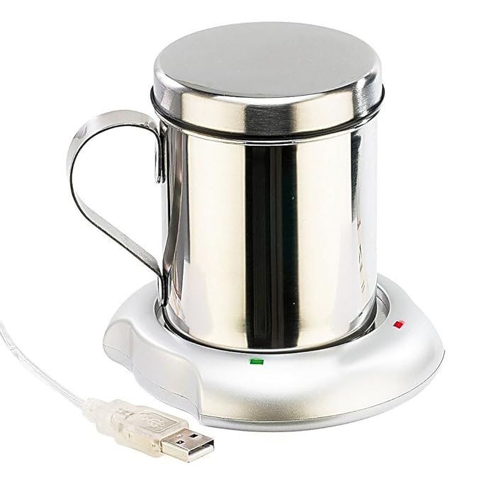 Monsterzeug USB Tassenwärmer mit Edelstahl Tasse, USB Kaffeewärmer, Heizplatte USB-betrieben, Tassenwärmer elektrisch, Isolie