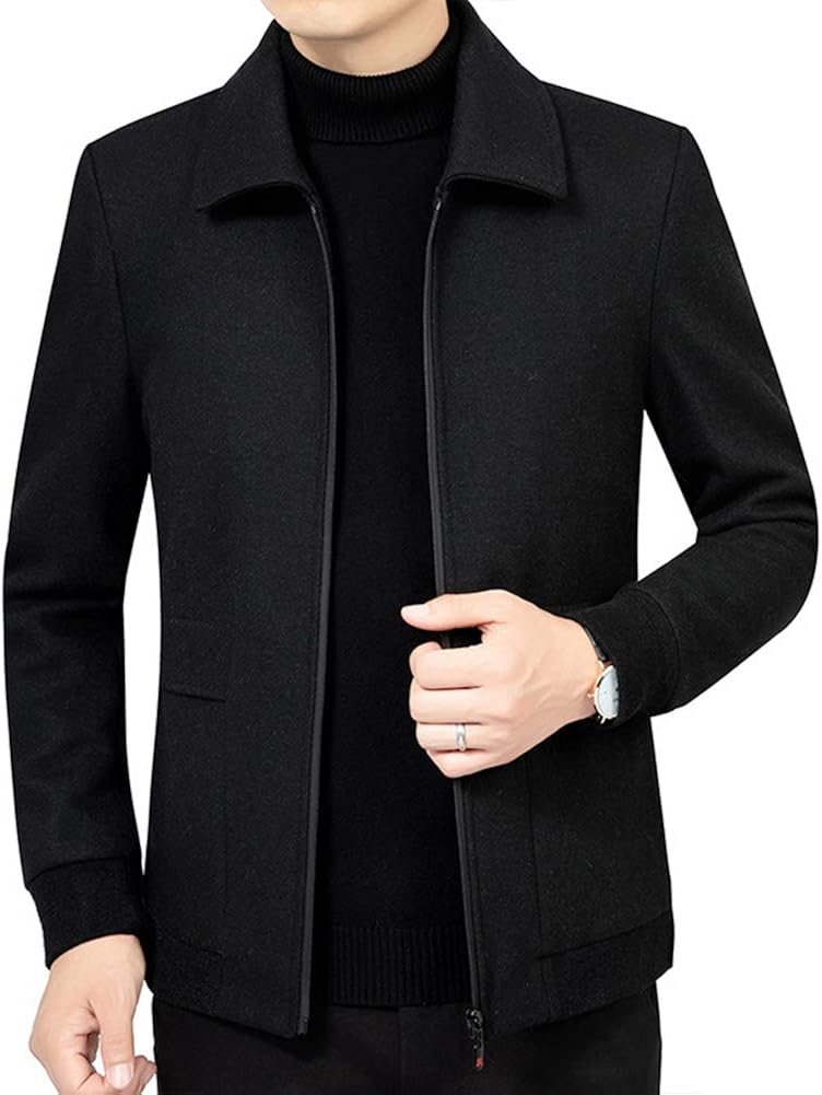 ZIXUAAB Men's Casual Slim Fit Wool Coat Trench Coats Clothing