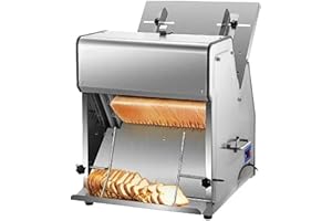 370W Commercial Bread Slicer, Stainless Steel Electric Bread Cutting, 12mm Blade, Adjustable Inlet & Outlet, Kitchen Applianc