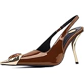 XUNHGAXE Women's Backless Mid Heel Pointed Toe High Heels,Slingback 4 Inch Heeled Sandals Dress Shoes
