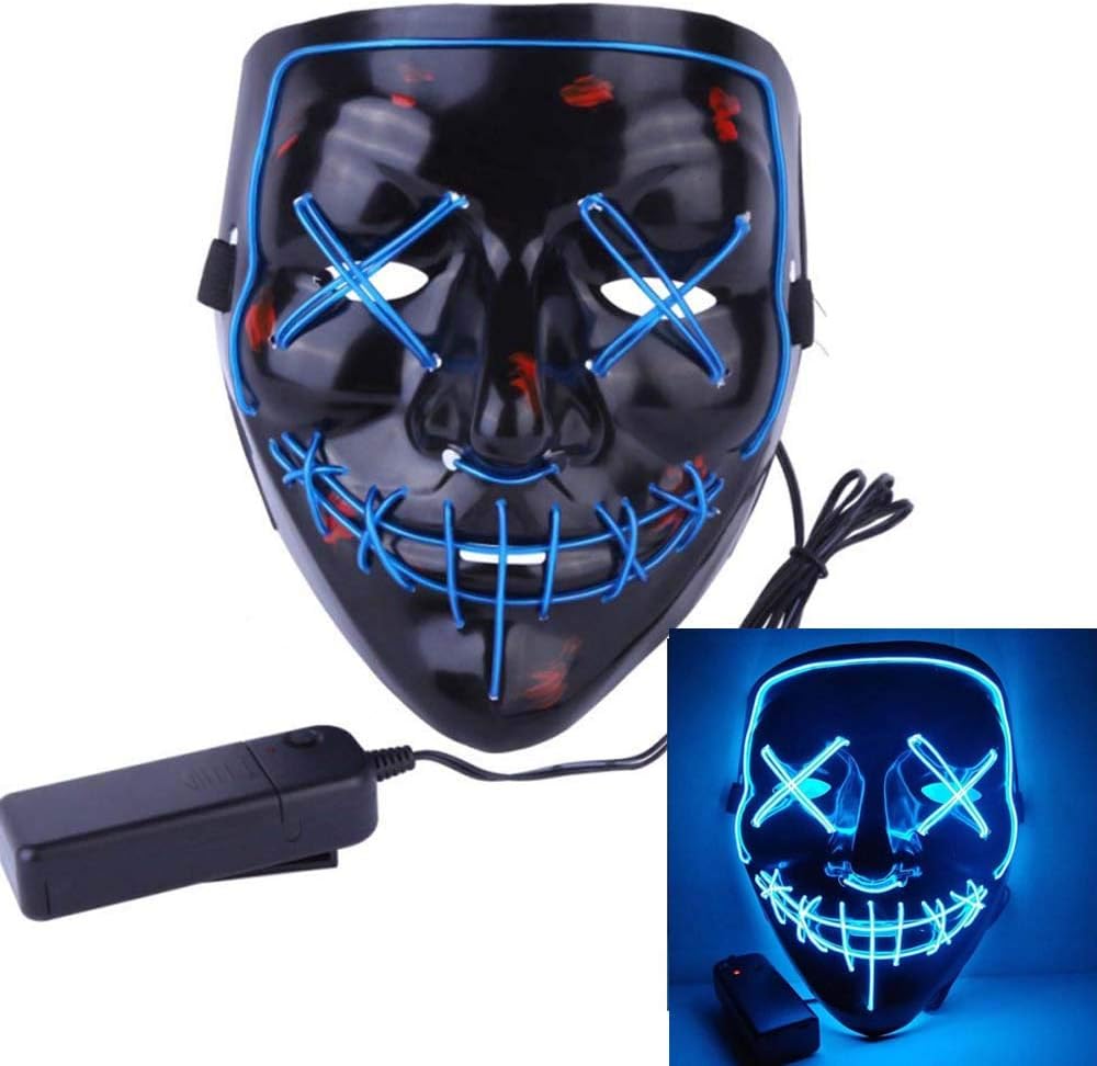 yuailiur Halloween Mask LED Light up Purge Mask for Festival Cosplay Halloween Costume Led Cosplay Mask (Blue)