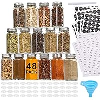 Aozita 48 Pcs Glass Spice Jars/Bottles - 4oz Empty Square Spice Containers with 810 Spice Labels - Shaker Lids and…