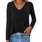 Ovanviso Womens V Neck Long Sleeve T Shirts Casual Curved Hem Tunic Tops Basic Loose Fit Tees 2026